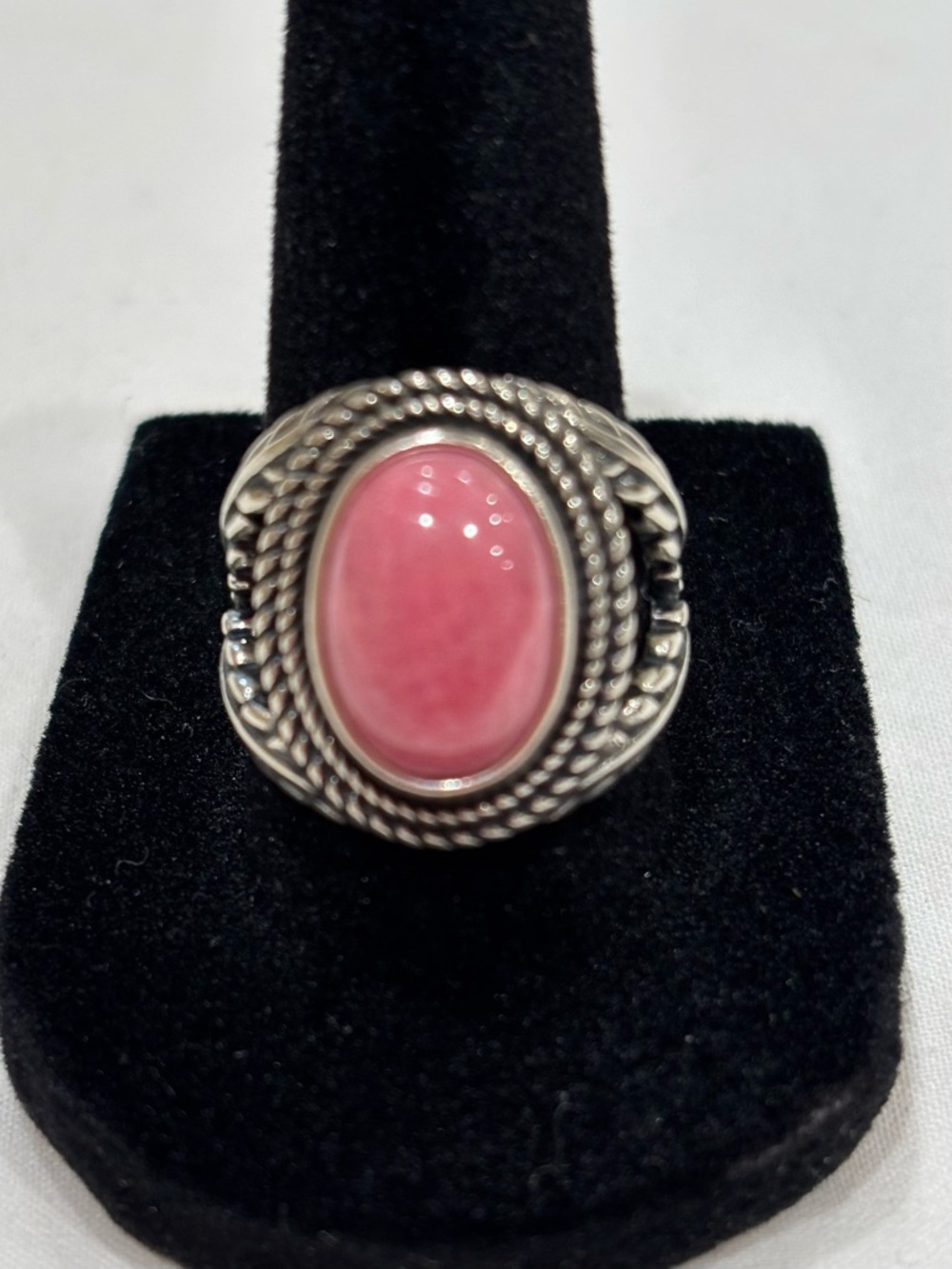 Vintage Carolyn Pollock Sterling Silver ring features pink rhodonite stone